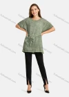 Wholesale Woman's Casual Round Neck Short Sleeve Sequin Floral Print Drawstring Plain Tunic - Liuhuamall