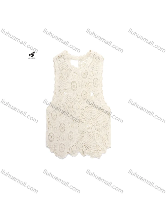 Wholesale French flower hook flower hollow vest niche design sense high-end vacation round-neck short shirt top