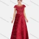 Wholesale Women's Sheer Lace Cap Sleeve Flocking Rhinestone Applique Embroidery Maxi Evening Dress Red Clothing Wholesale Market Liuhua