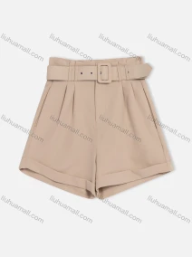 Wholesale Women's Casual High Waist Plain Wide Leg Shorts With Belt F668#, LIUHUA CLOTHING WHOLESALE