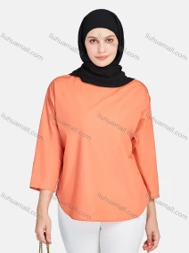 Wholesale Women's Casual Crew Neck 3/4 Sleeve Plain Curved Hem Blouse 1400-Orange#, LIUHUA CLOTHING WHOLESALE