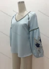 Wholesale Women's Casual Embroidery V Neck Long Sleeve Blouse - Liuhuamall