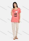 Wholesale Women's Comfy Lounge Short Sleeve Cartoon Print T-shirt & Heart Print Pant Pajama Sets - Liuhuamall