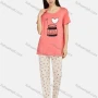 Wholesale Women's Comfy Lounge Short Sleeve Cartoon Print T-shirt & Heart Print Pant Pajama Sets preview