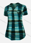 Wholesale Women's Casual Notched Neck Plaid Print Curved Hem Tunic - Liuhuamall