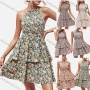 Wholesale Women's Casual Chiffon Shirred Halter Neck Sleeveless Backless Tiered Short Dress preview