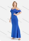 Wholesale Women's Elegant Plain Crisscross Back Rhinestone Ruffle Trim Maxi Cami Mermaid Evening Dress - Liuhuamall