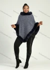 Wholesale Women's Faux Fur Lined Collared Fuzzy Trim Fringe Hem Poncho - Liuhuamall