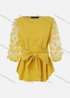 Wholesale Women's Bateau Neck Plain Appliques Bowknot Tie Front Causal Top A3# - Liuhuamall
