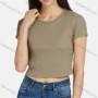 Wholesale Women's Casual Crew Neck Short Sleeve Ribbed Slim Fit Crop Tops 3039# preview