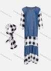 Wholesale Women's Casual Notched Neck Long Sleeve Plaid Denim Dress With Scarf - Liuhuamall