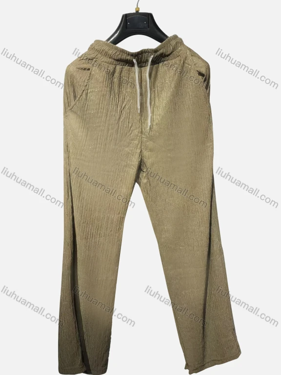 Wholesale Women's Straight Leg Shirred Plain Drawstring Ankle Length Causal Pant