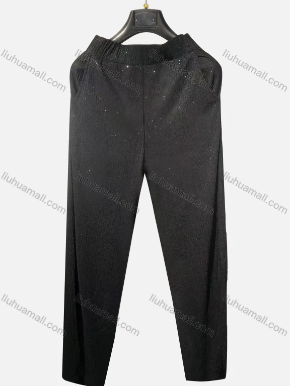 Wholesale Women's Straight Leg Shirred Plain Elastic Waist Ankle Length Causal Pant