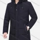 Wholesale Men's Casual Plain Drawstring Hooded Button Down Zipper Down Jacket Navy Clothing Wholesale Market Liuhua
