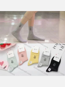 Wholesale Women's Comfy Cartoon Print Crew Mediun Cotton Socks (10 pairs of socks in one package), LIUHUA CLOTHING WHOLESALE