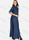 Wholesale Women's Plus Size Causal Stand Collar Button Front Maxi Denim Shirt Dress - Liuhuamall