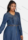 Wholesale Women's Casual Crew Neck Long Sleeve Flap Pockets Dress With Belt 1123# - Liuhuamall