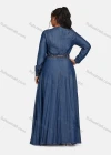 Wholesale Women's Casual Crew Neck Long Sleeve Flap Pockets Dress With Belt 1123# - Liuhuamall