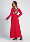 Wholesale Women's Long Sleeve Round Neck Floral Print Splicing Rhinestone Maxi Dress With Belt - Liuhuamall
