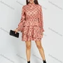 Wholesale Women's Fashion Mock Neck Polks Dot Print Ruffle Layered Short Dress preview