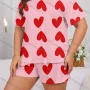 Wholesale Women's Lounge Milk Silk Heart Print Crew Neck Short Sleeve T-shirt & Shorts Soft Pajamas Sets DM02303-14# preview