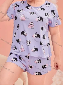 Wholesale Women's Lounge Milk Silk Cute Panda Print Crew Neck Short Sleeve T-shirt & Shorts Soft Pajamas Sets DM02303-15#, LIUHUA CLOTHING WHOLESALE