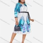 Wholesale Women's Plus Size Floral & Striped Print High Waist Slim Fit Knee Length Dress With Belt preview
