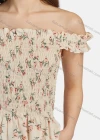 Wholesale Women's Sexy Floral Off Shoulder Peplum Shirred Ruffle Hem Crop Top 2-piece Set 28525# - Liuhuamall