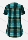 Wholesale Women's Casual Notched Neck Plaid Print Curved Hem Tunic - Liuhuamall