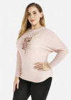 Wholesale Women's Lace 3D Floral Appliques Round Neck Long Sleeve Pullover Knit Top - Liuhuamall