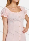 Wholesale Women's Casual Square Neck Short Sleeve Ruffle Trim Ruched Button Down Plaid Short Dress 06# - Liuhuamall