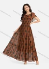 Wholesale Women's Casual Off Shoulder Ruffle Trim Polka Dot Tiered Hem Maxi Dress B632# - Liuhuamall