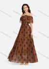 Wholesale Women's Casual Off Shoulder Ruffle Trim Polka Dot Tiered Hem Maxi Dress B632# - Liuhuamall