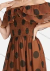 Wholesale Women's Casual Off Shoulder Ruffle Trim Polka Dot Tiered Hem Maxi Dress B632# - Liuhuamall