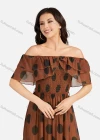 Wholesale Women's Casual Off Shoulder Ruffle Trim Polka Dot Tiered Hem Maxi Dress B632# - Liuhuamall