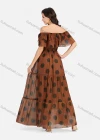 Wholesale Women's Casual Off Shoulder Ruffle Trim Polka Dot Tiered Hem Maxi Dress B632# - Liuhuamall