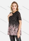 Wholesale Women's Round Neck Floral And Leaf Print Preal Rhinestone Decor Short Sleeve Blouse - Liuhuamall