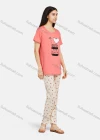 Wholesale Women's Comfy Lounge Short Sleeve Cartoon Print T-shirt & Heart Print Pant Pajama Sets - Liuhuamall