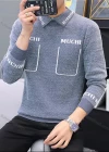 Wholesale Men's Casual Letter Print Turn-down Collar Long Sleeve Sweater - Liuhuamall