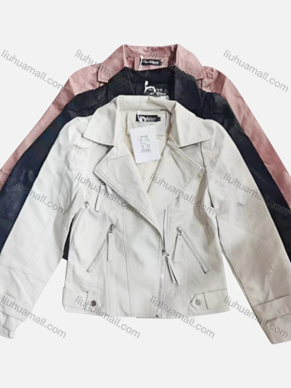 Wholesale Women's Casual Plain Lapel Long Sleeve Zipper PU Leather Jacket