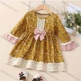 Wholesale Baby Floral Print Round-Neck Bell Sleeve Lace Trim Hem Bow-knot Dress preview