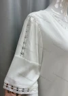 Wholesale Women's V Neck Half Sleeve Guipure Lace Plain Casual Top - Liuhuamall