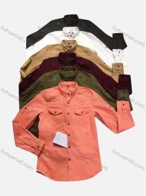 Wholesale Men's Casual Plain Flap Pockets Long Sleeve Shirt, LIUHUA CLOTHING WHOLESALE