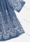 Wholesale Women's Casual Half Sleeve Boat Neck Folk Art Denim Blouse - Liuhuamall
