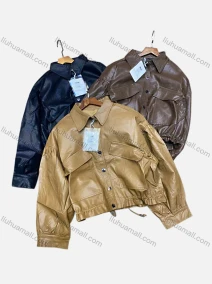 Wholesale Women's Fashion Lapel Zipper Pockets Plain Crop Leather Jacket, LIUHUA CLOTHING WHOLESALE