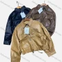 Wholesale Women's Fashion Lapel Zipper Pockets Plain Crop Leather Jacket preview