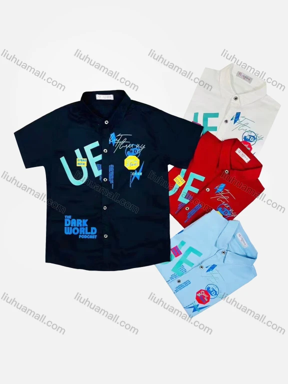 Wholesale Boy's Casual Letter Print Short Sleeve Shirt