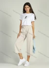 Wholesale Women's Casual Casual Wide Leg Belted Solid Cropped Pants - Liuhuamall