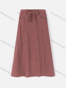 Wholesale Women's Casual Double Breasted Two Side Pockets Plain Skirts With Tie Belt W125#, LIUHUA CLOTHING WHOLESALE