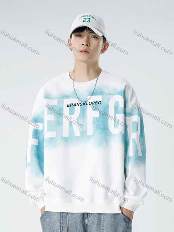 Wholesale Men's Casual Letter Ombre Round Neck Drop Shoulder Long Sleeve Sweatshirt